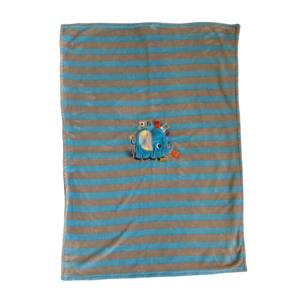 Bright Starts Taggies Tags Elephant Blue Gray Stripe Baby Lovey Security Blanket